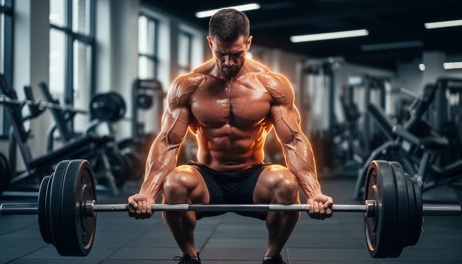 Close-up of hands loading a barbell in a strength training gym